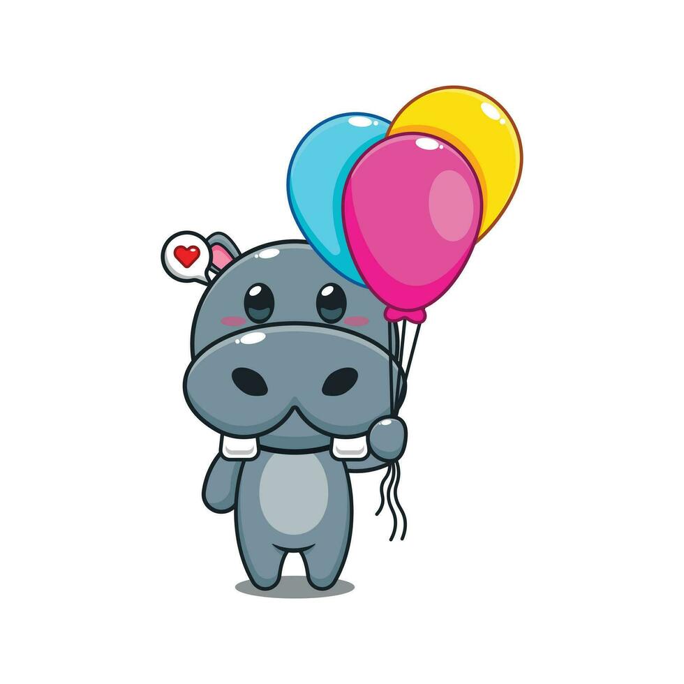 hipopótamo con globo dibujos animados vector ilustración.