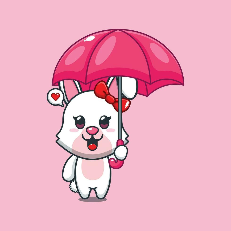 bunny holding umbrella cartoon vector illustration.