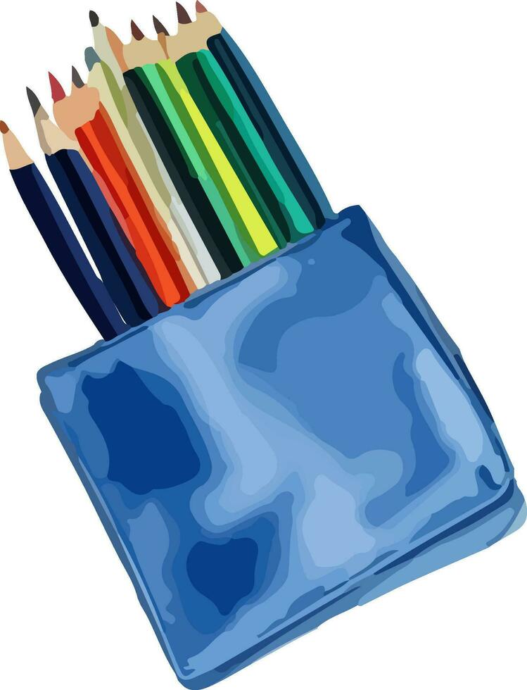 A set of markers, pencils and pens painted in watercolor. Vector illustration for study. Back to school, supplies for classes.