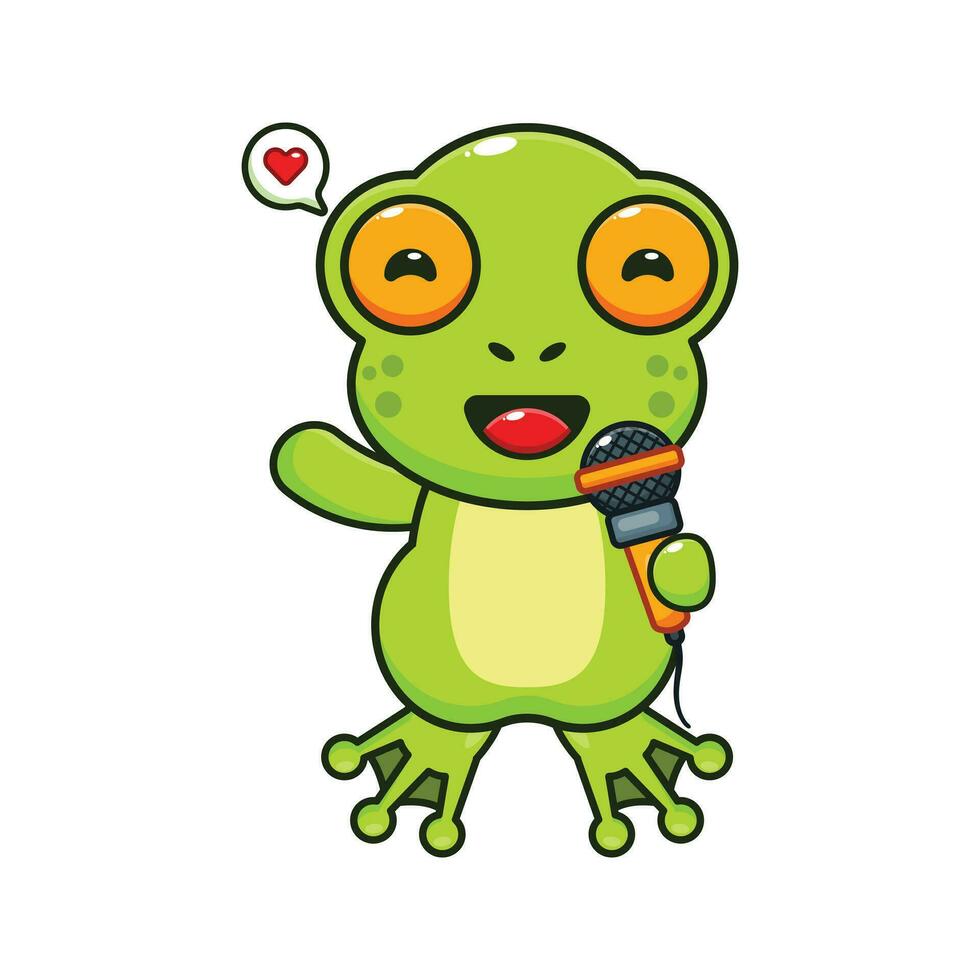 cute frog holding microphone cartoon vector illustration.