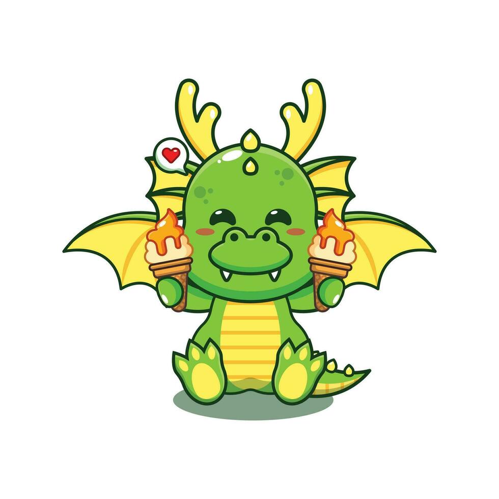 dragon with ice cream cartoon vector illustration.