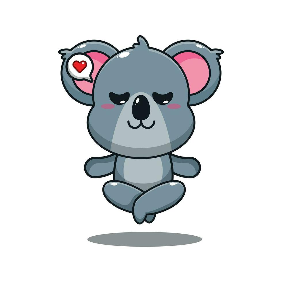 cute koala doing meditation yoga cartoon vector illustration.