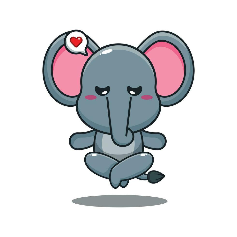 cute elephant doing meditation yoga cartoon vector illustration.