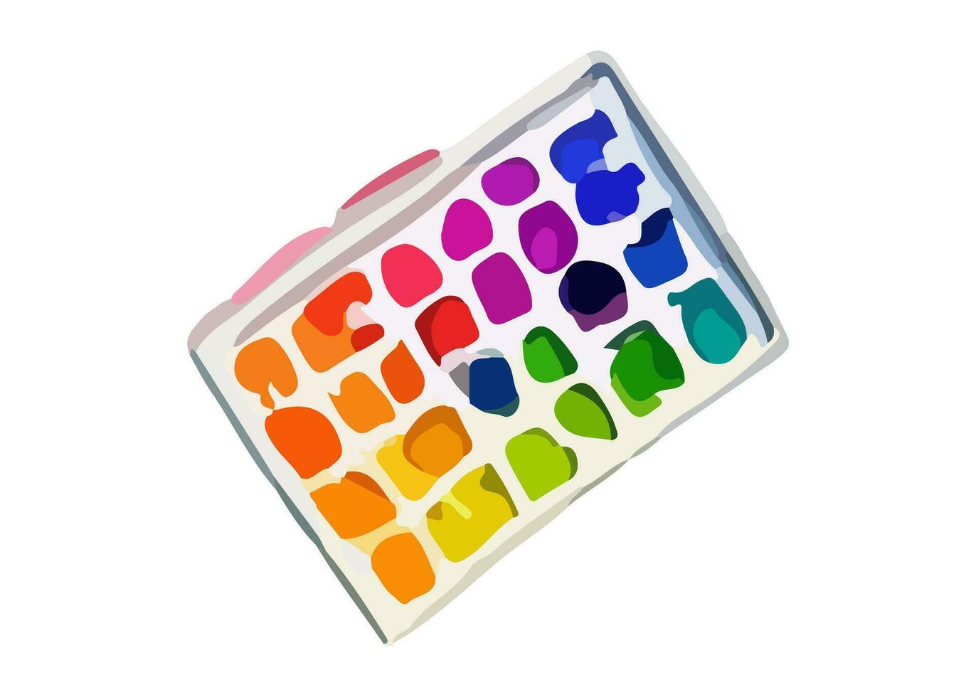 Palette with paints for the artist painted in watercolor. Vector illustration for study. Back to school, supplies for classes.