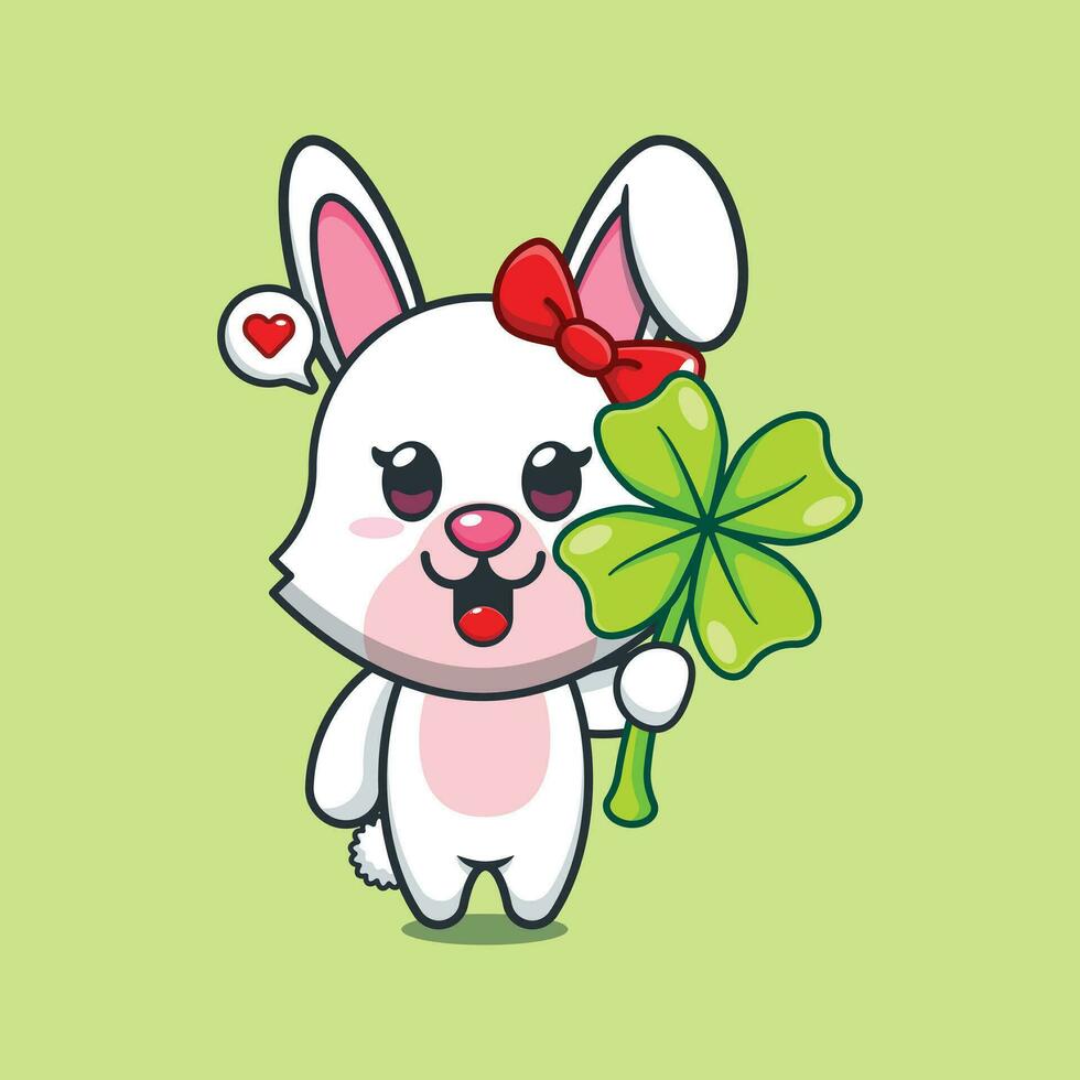 bunny with clover leaf cartoon vector illustration.