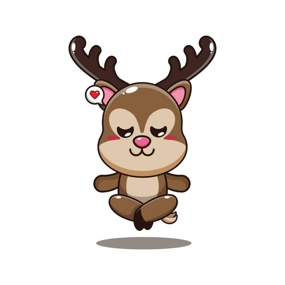 deer doing meditation yoga cartoon vector illustration.