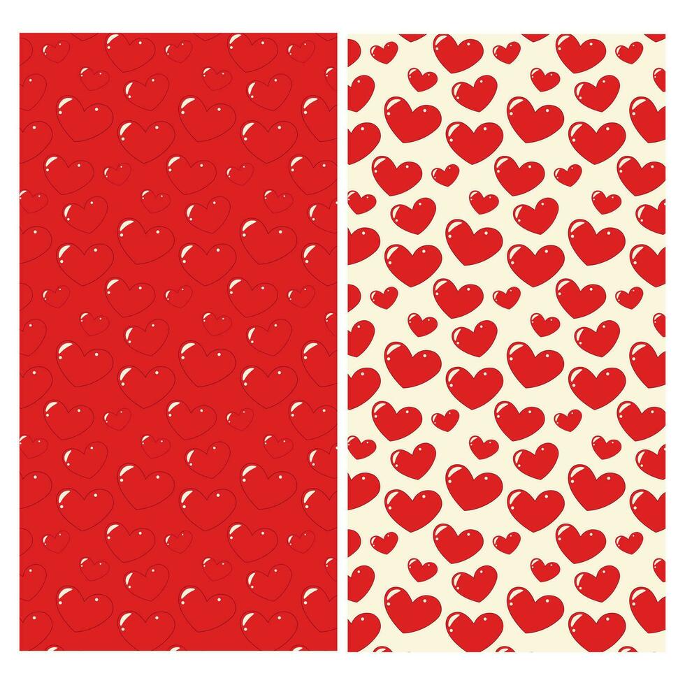 Set of two Seamless Patterns with hearts in cartoon style in trendy hues. Happy Valentines day. EPS vector