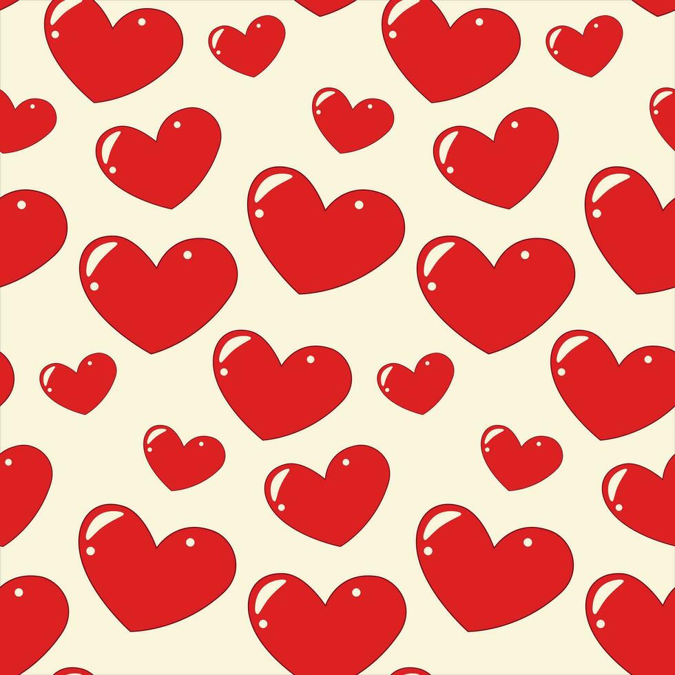 Seamless Pattern of hearts in cartoon style in trendy shades. Happy Valentines Day design. Vector. vector
