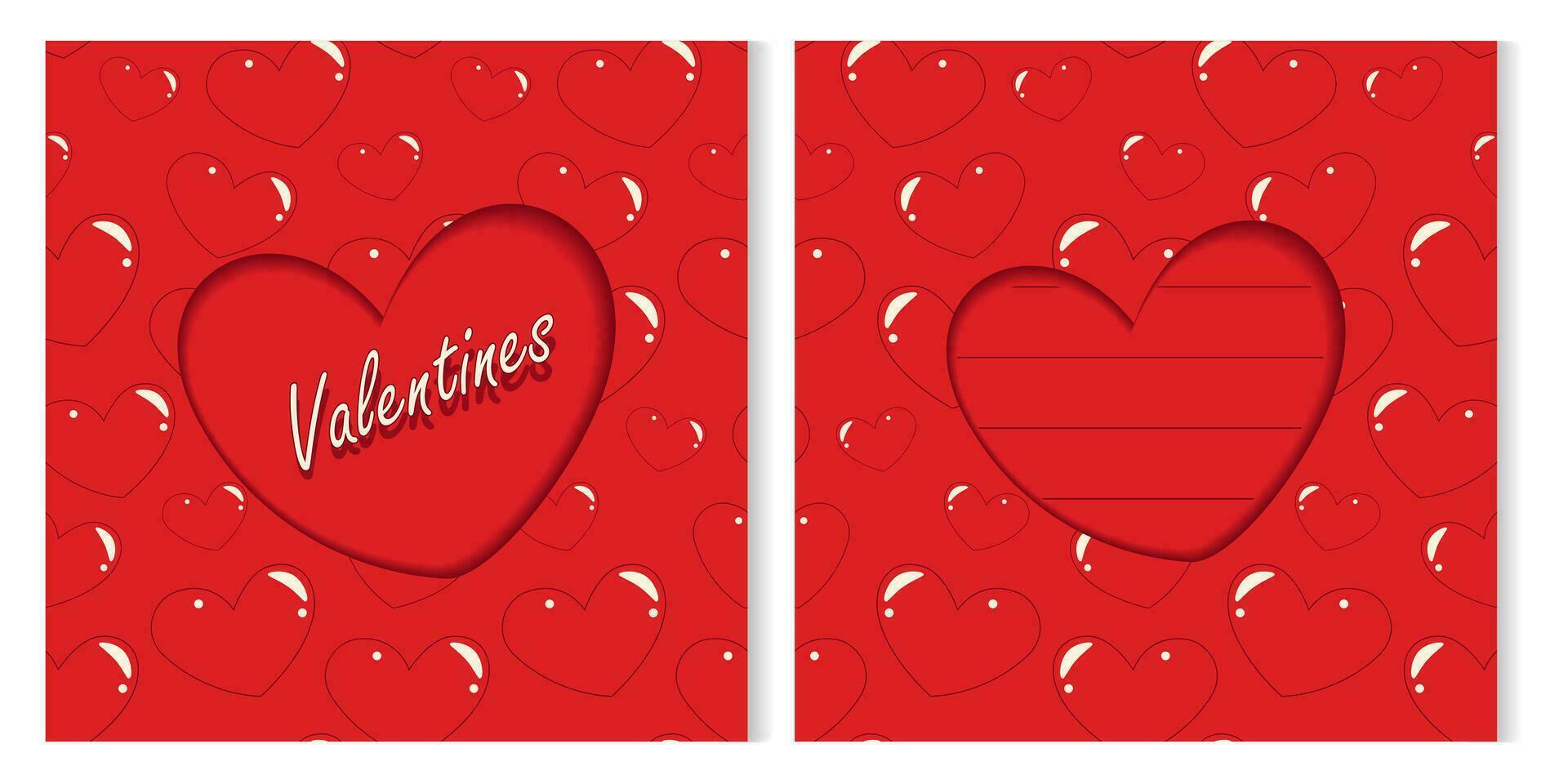 Set of 2 design for Valentines day greeting card in paper cut style with hearts and hand lettering. vector