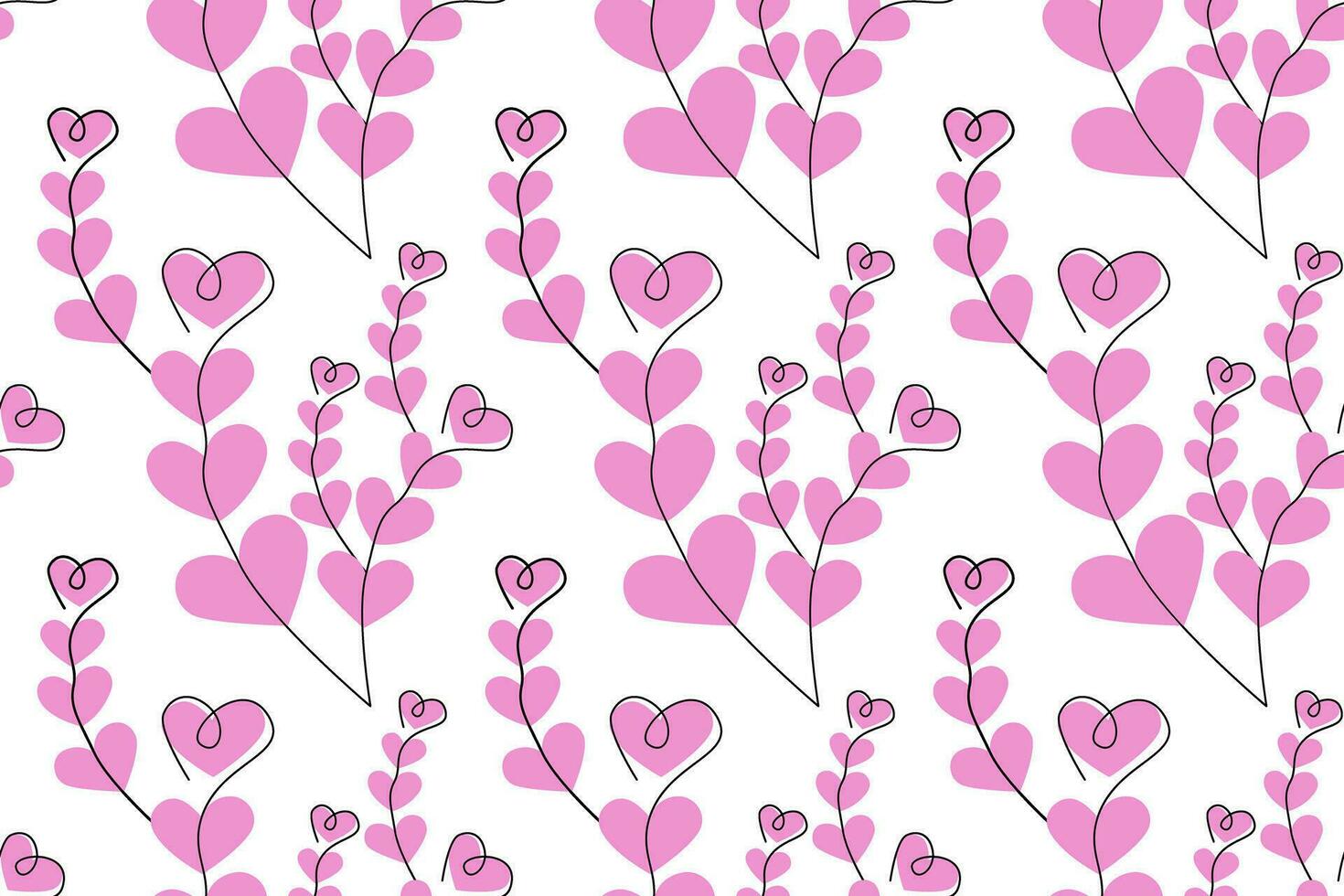 Seamless pattern of abstract images of branches in the shape of a heart in trendy shades. Line Art. vector