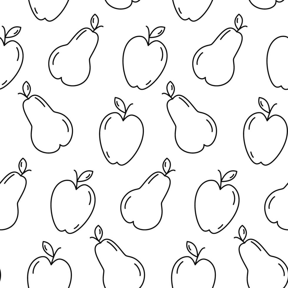 Seamless pattern from the contour image of seasonal fruits apple and pear. Thanksgiving day. Vector