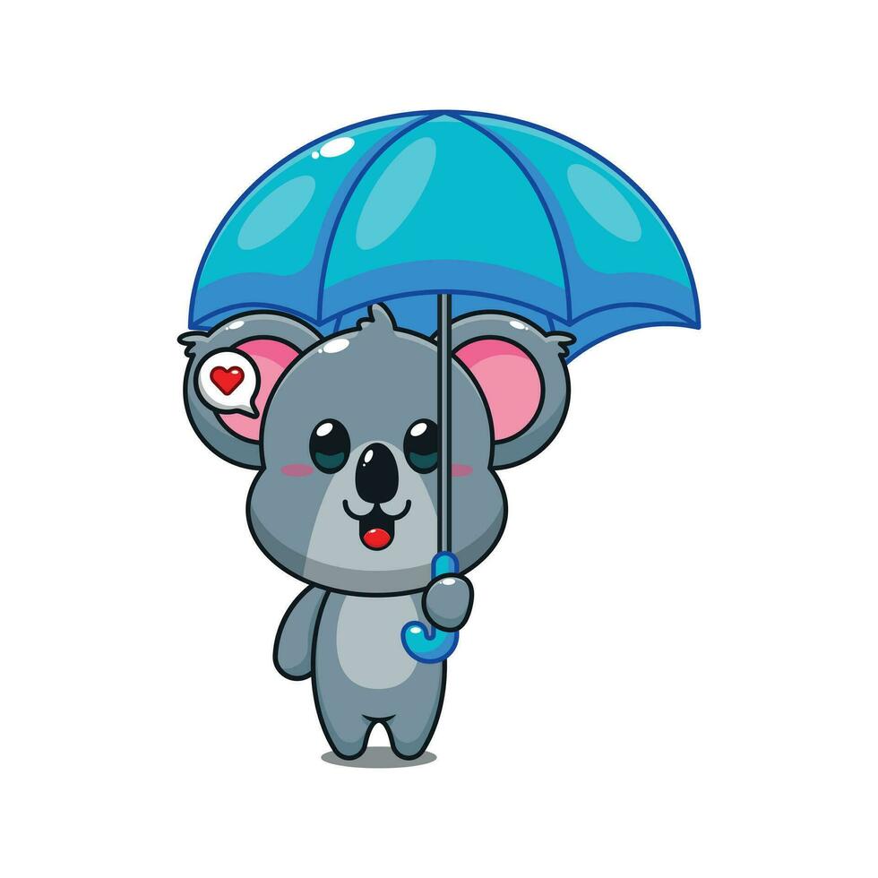 cute koala holding umbrella cartoon vector illustration.