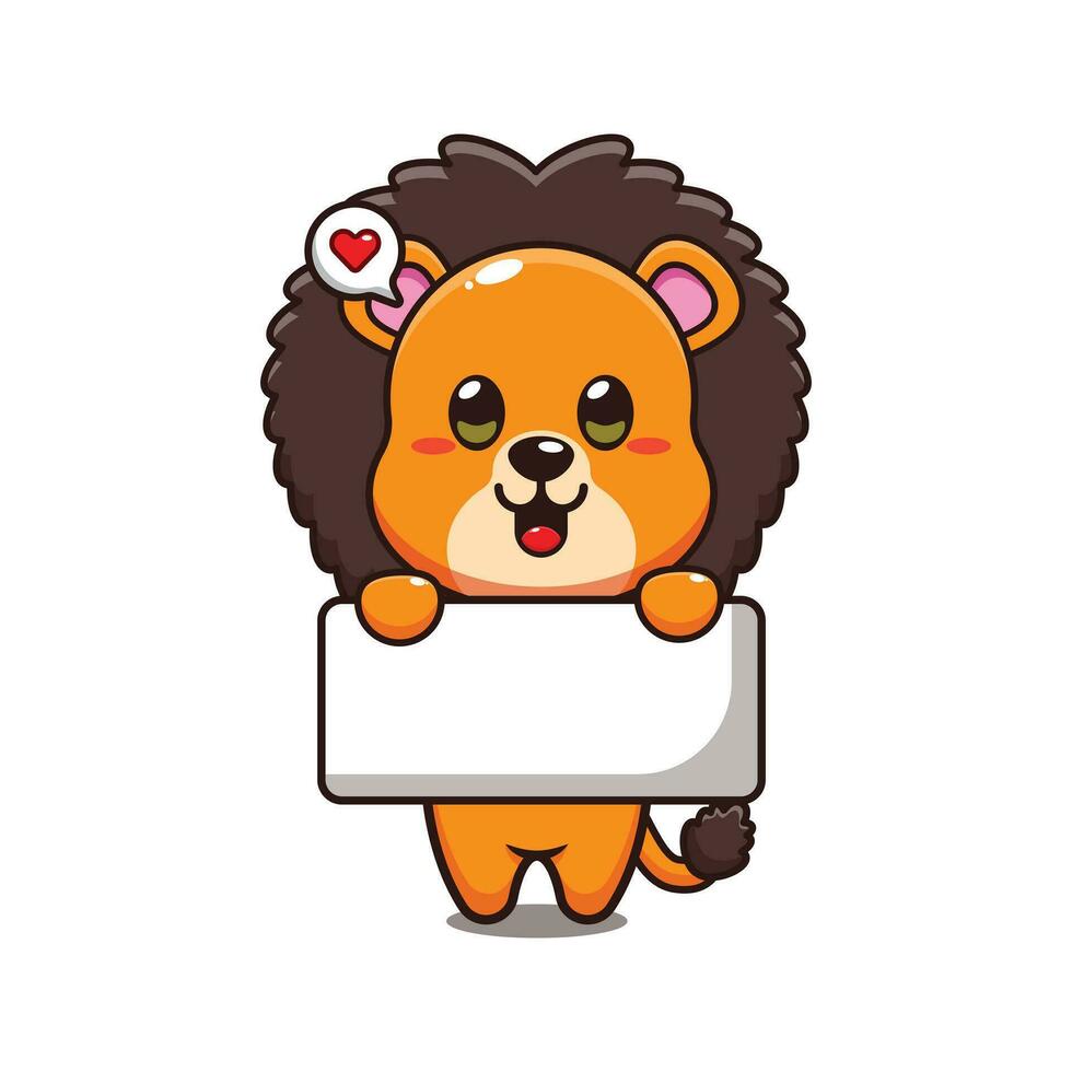 cute lion holding greeting banner cartoon vector illustration.