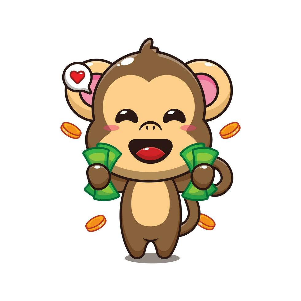 cute monkey holding money cartoon vector illustration.