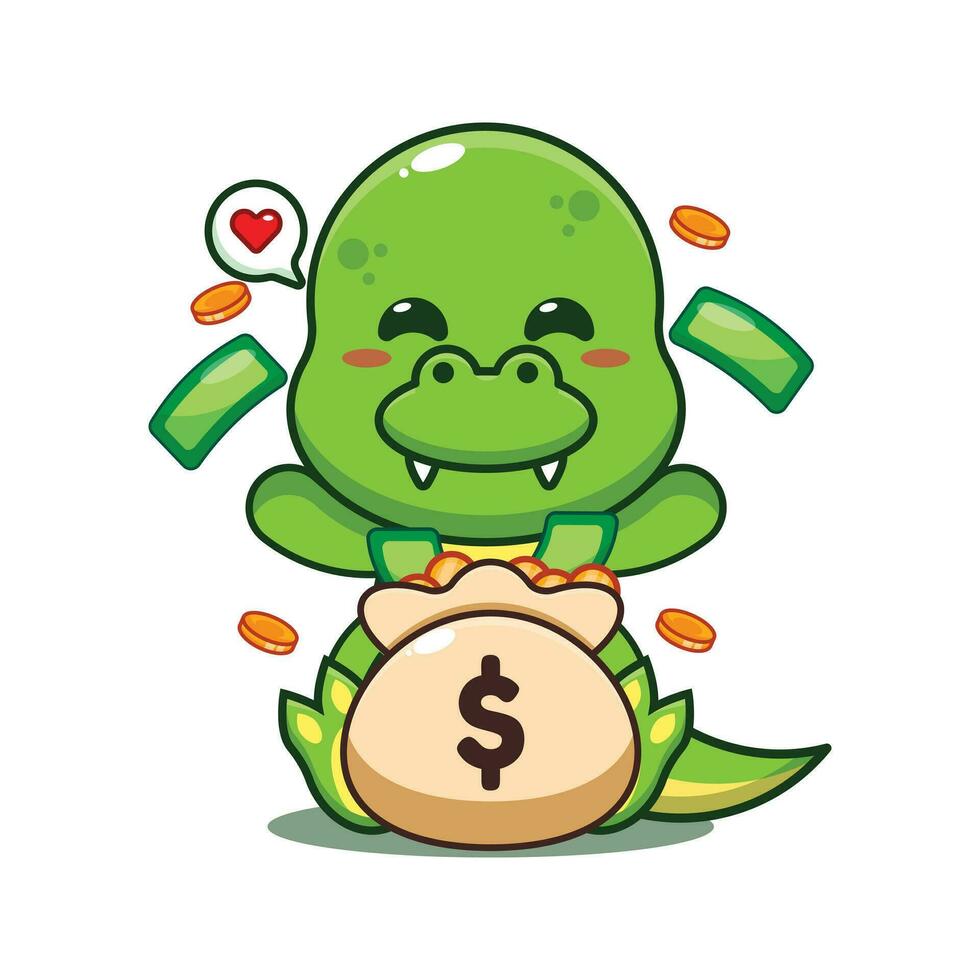 dino con dinero bolso dibujos animados vector ilustración.