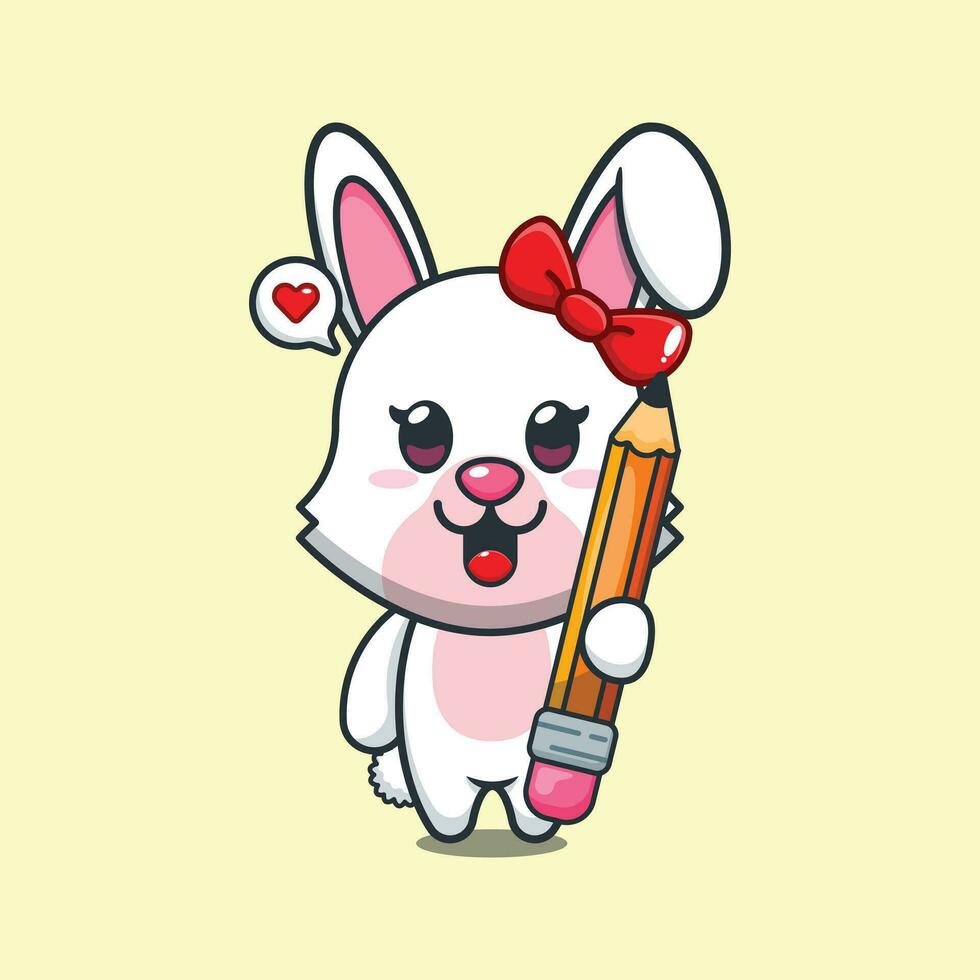 bunny holding pencil cartoon vector illustration.