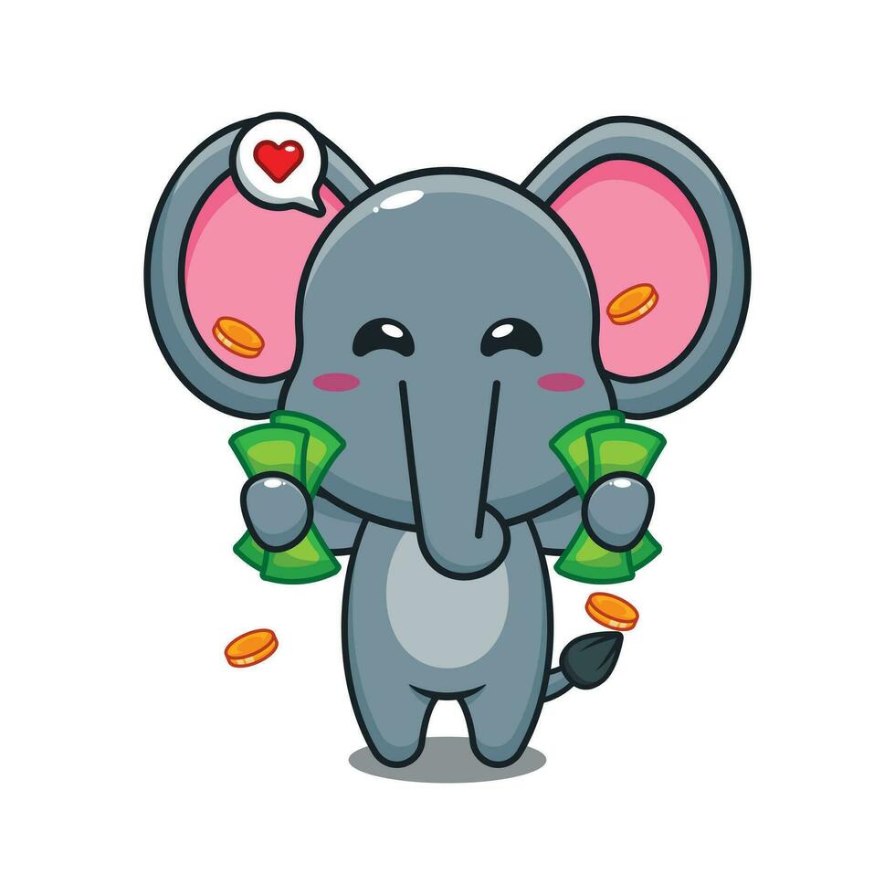 cute elephant holding money cartoon vector illustration.