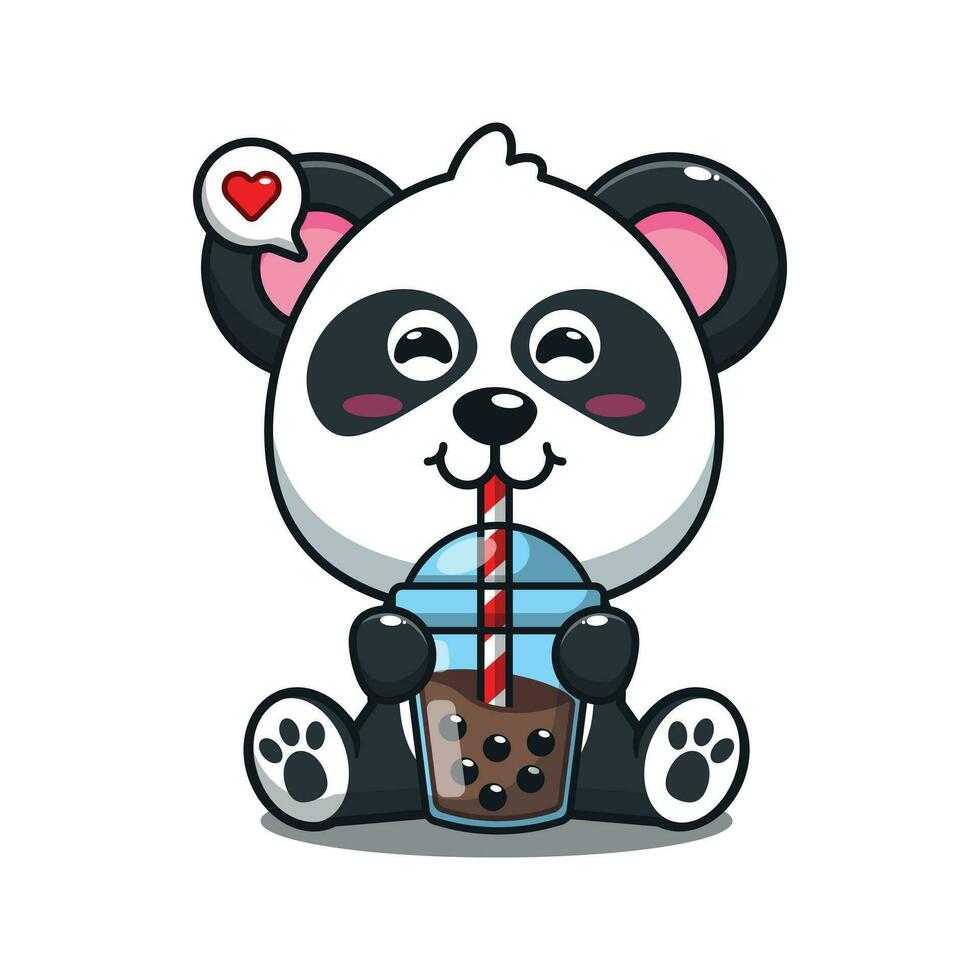 cute panda drink boba milk tea cartoon vector illustration.