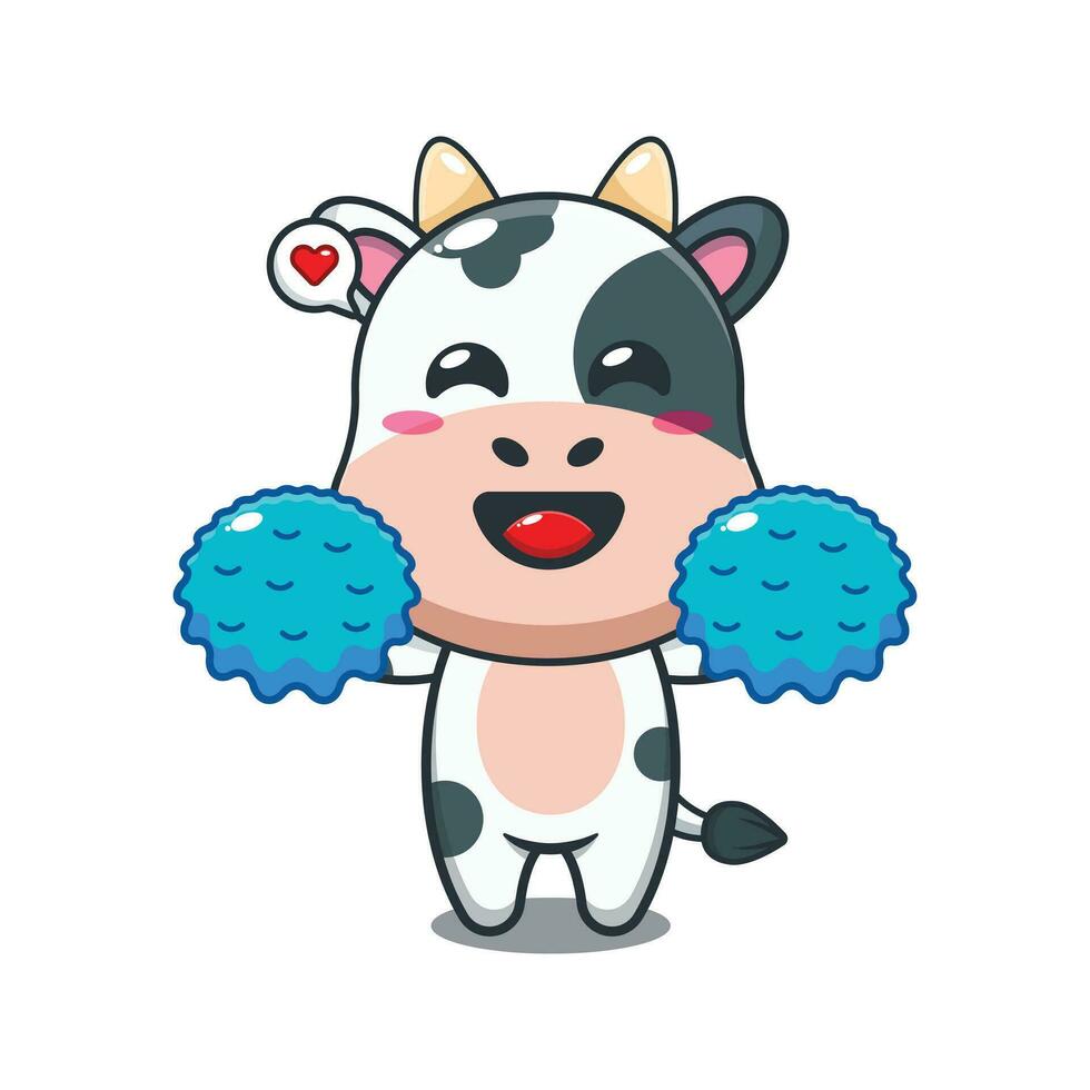 cheerleader cow cartoon vector illustration.