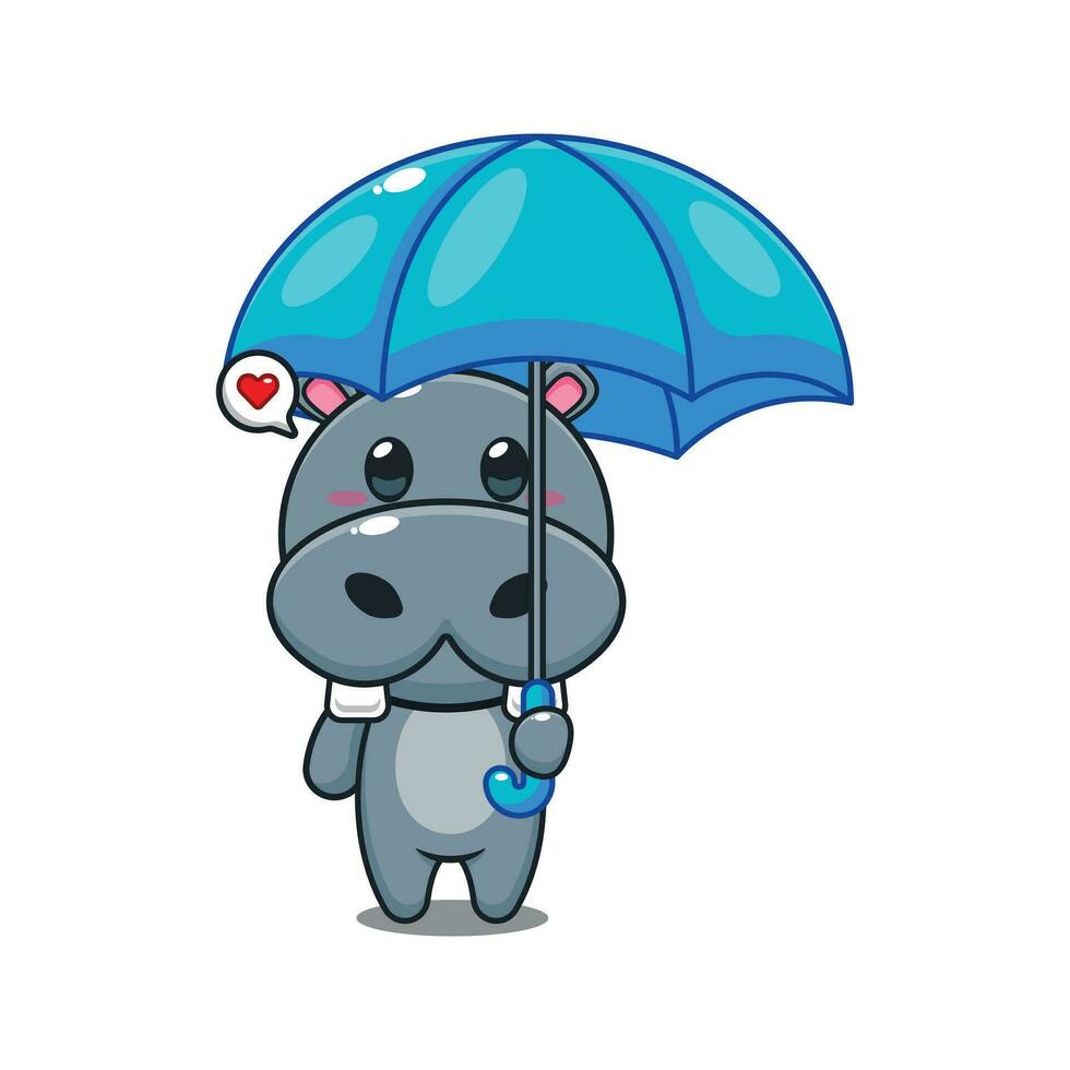 hippo holding umbrella cartoon vector illustration.