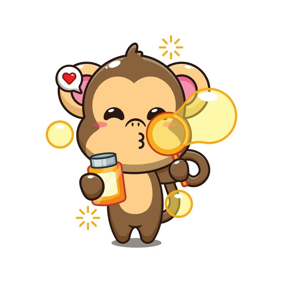 cute monkey blowing bubbles cartoon vector illustration.