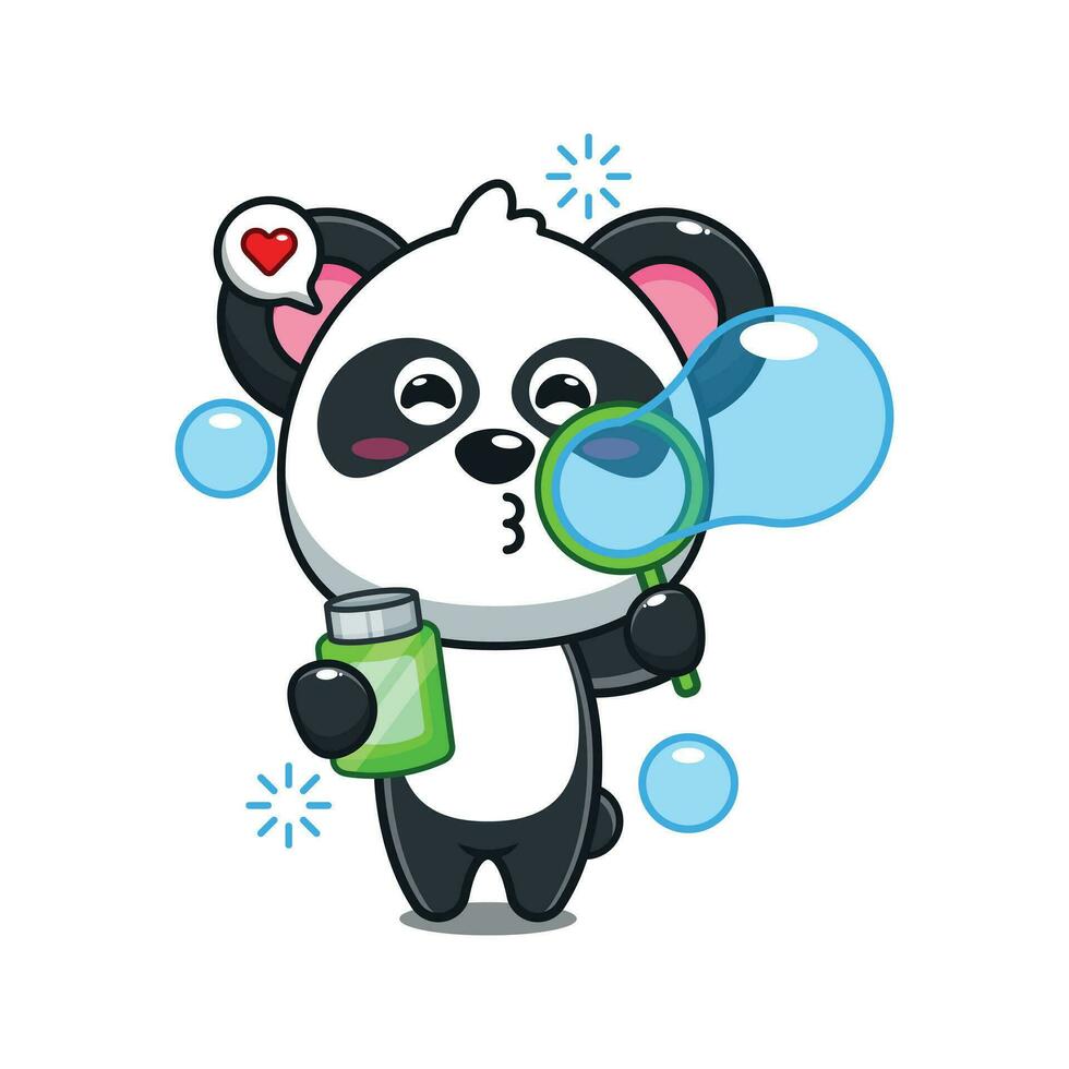 linda panda soplo burbujas dibujos animados vector ilustración.
