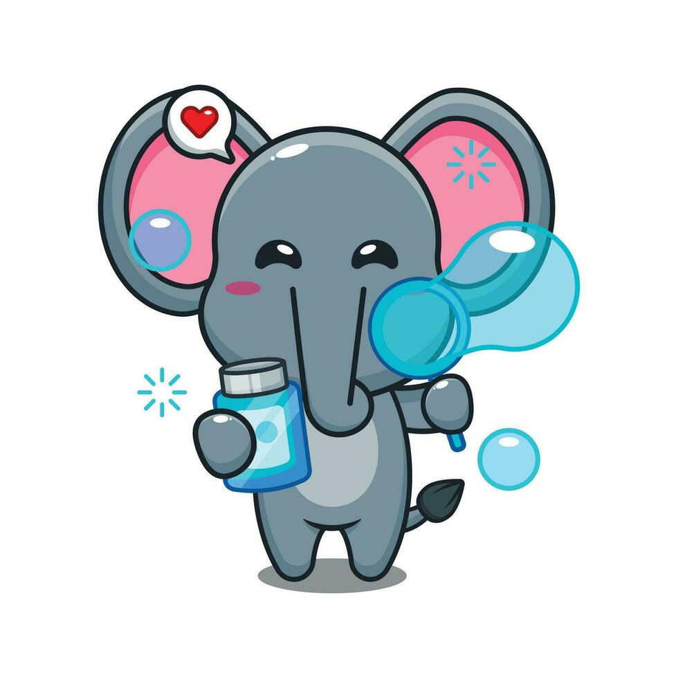 linda elefante soplo burbujas dibujos animados vector ilustración.