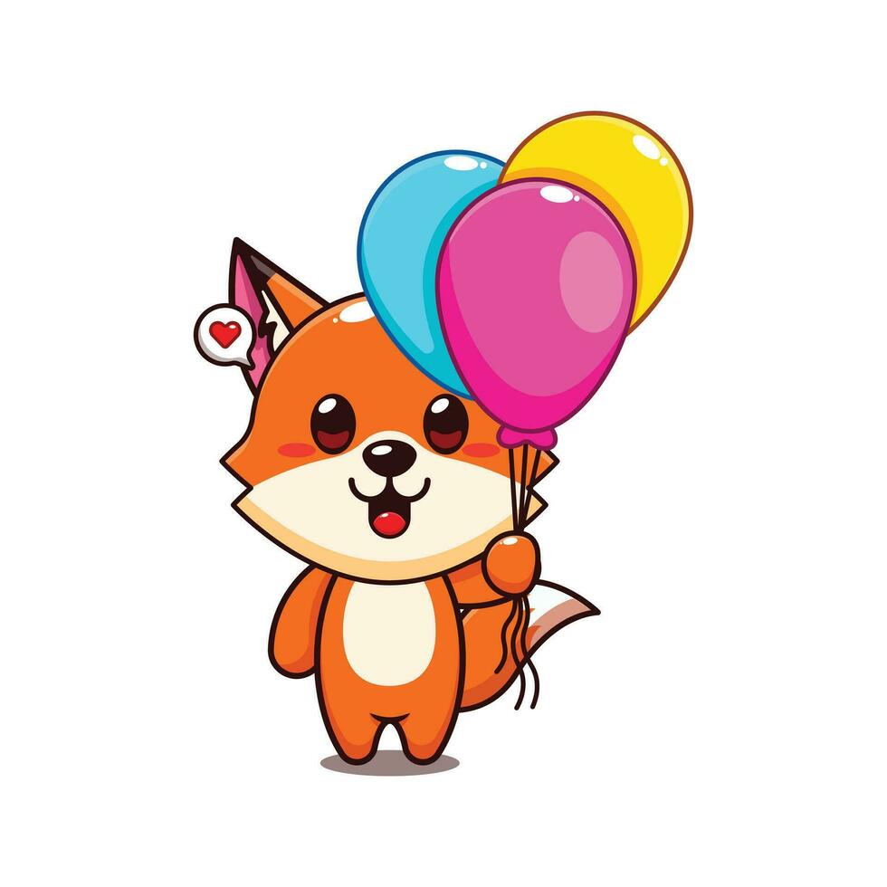 cute fox with balloon cartoon vector illustration.