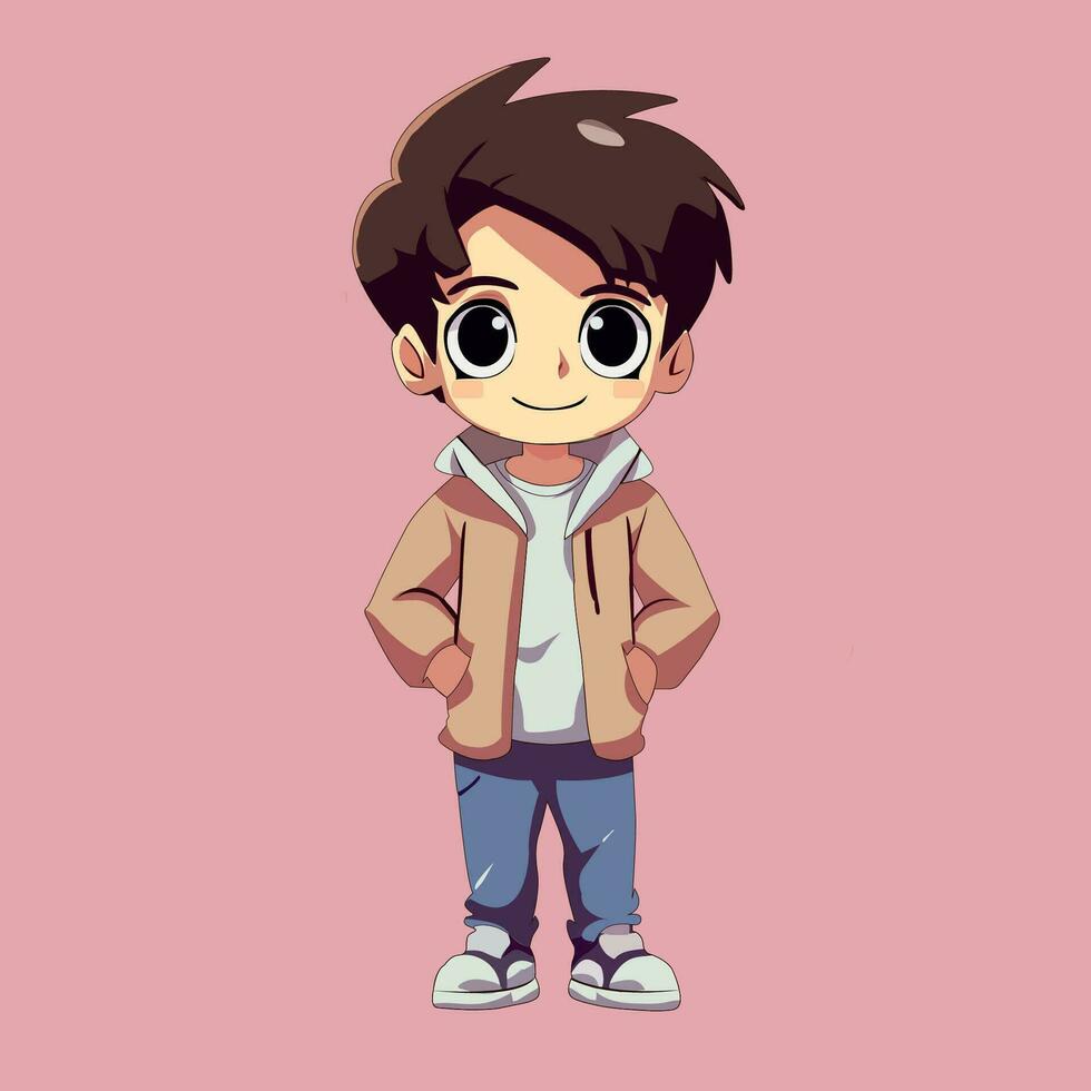 pequeño niño anime dibujos animados personaje vector