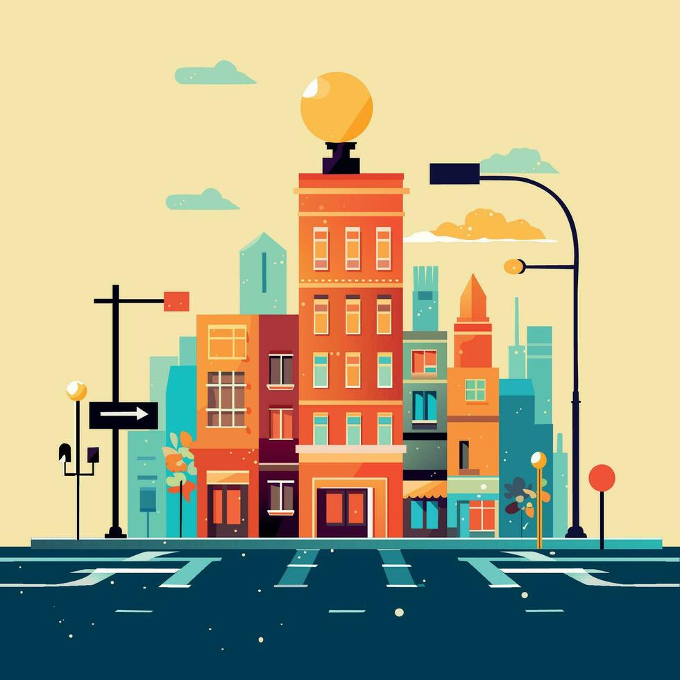 ilustración de vector de escena de calle de la ciudad