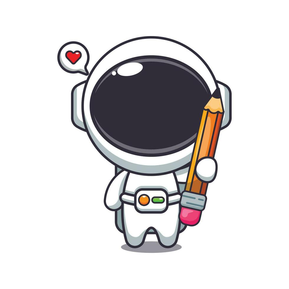 cute astronaut holding pencil cartoon vector illustration.