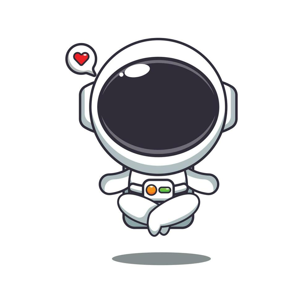 cute astronaut doing meditation yoga cartoon vector illustration.