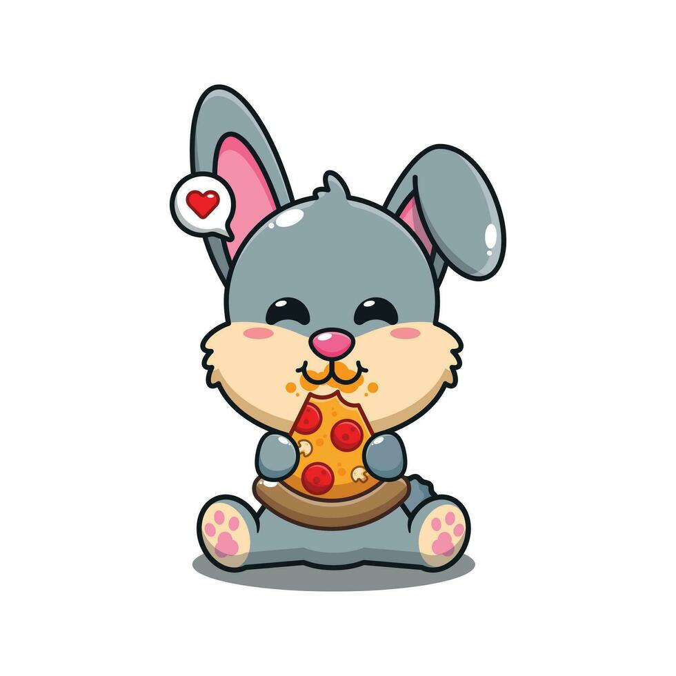 linda Conejo comiendo Pizza dibujos animados vector ilustración.