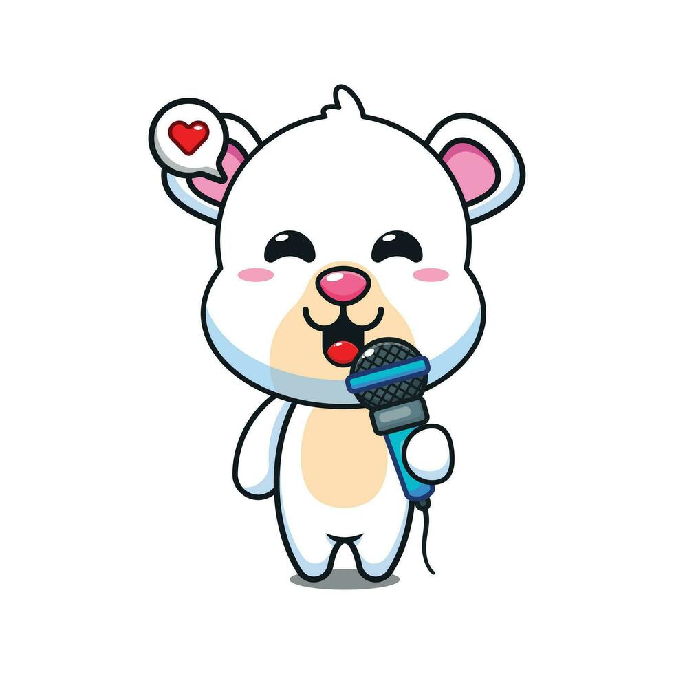 cute polar bear holding microphone cartoon vector illustration.