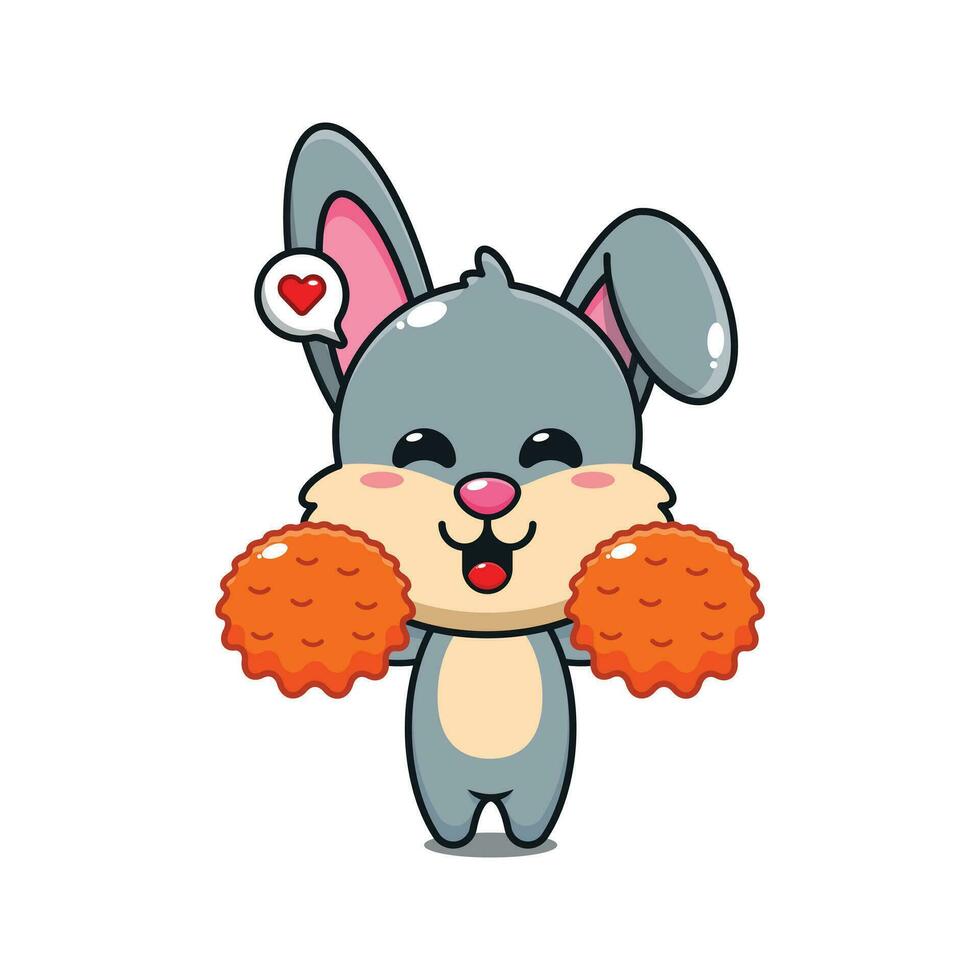cute cheerleader rabbit cartoon vector illustration.