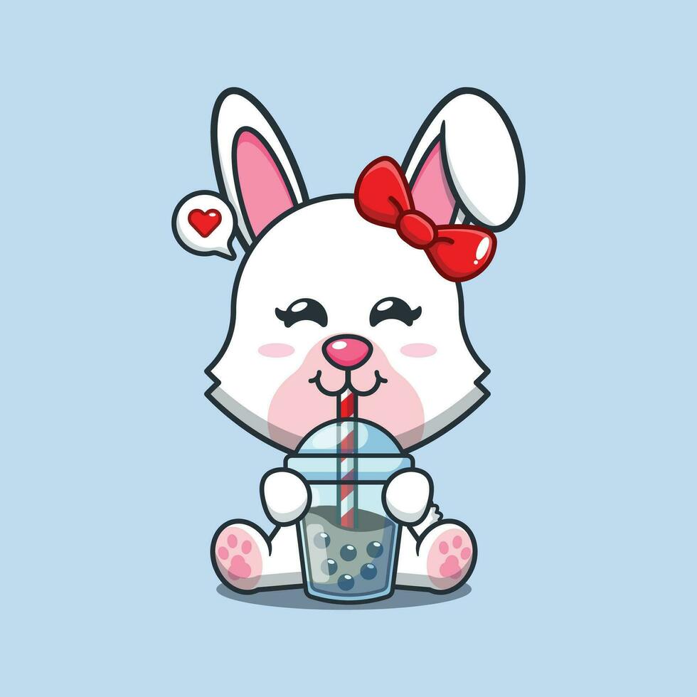 bunny drink boba milk tea cartoon vector illustration.