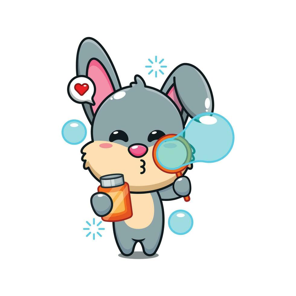 cute rabbit blowing bubbles cartoon vector illustration.