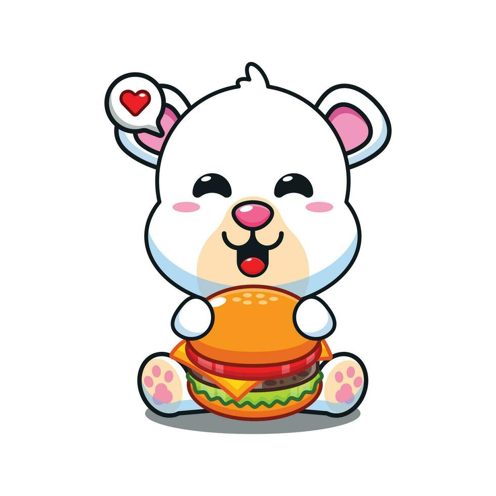 linda polar oso con hamburguesa dibujos animados vector ilustración.