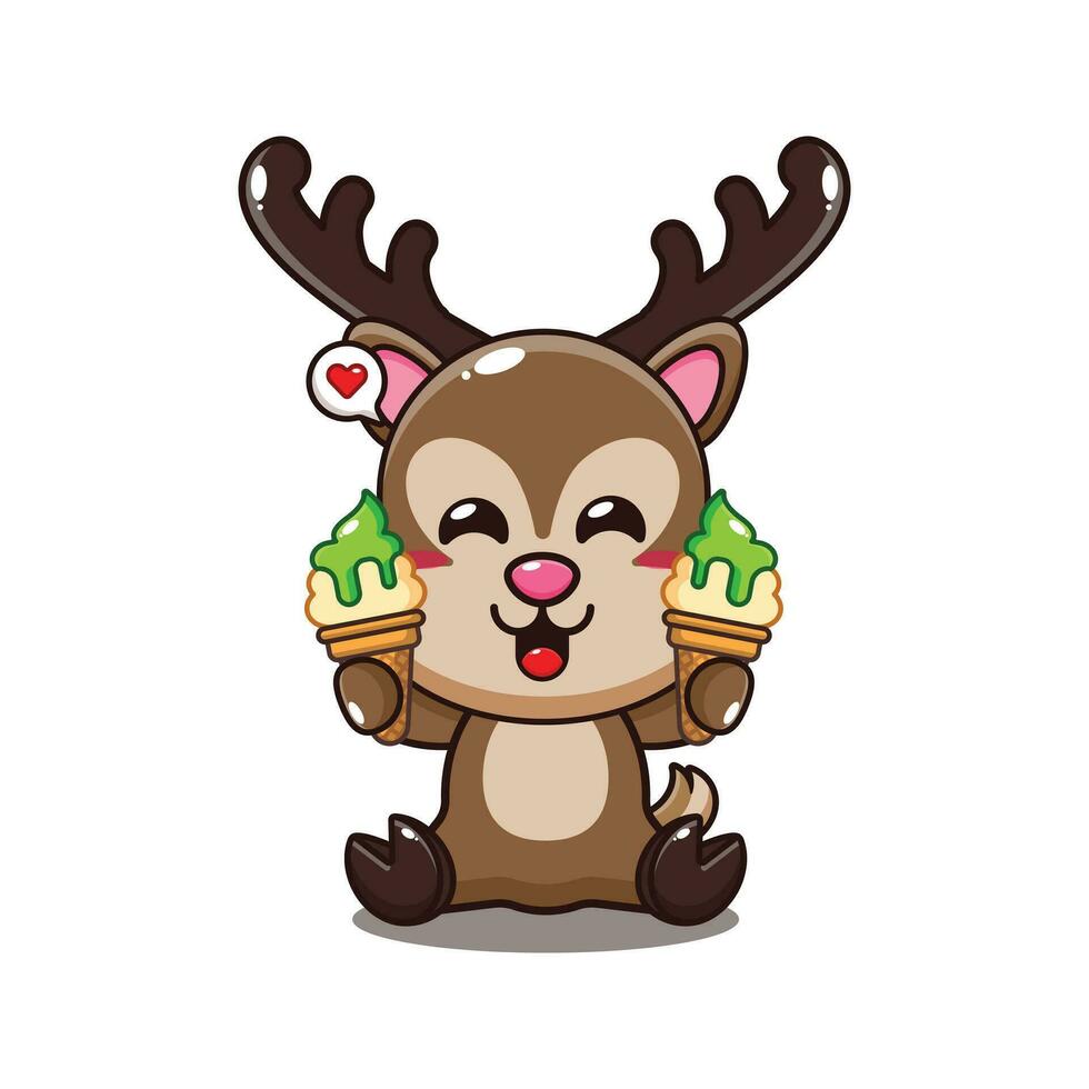 deer with ice cream cartoon vector illustration
