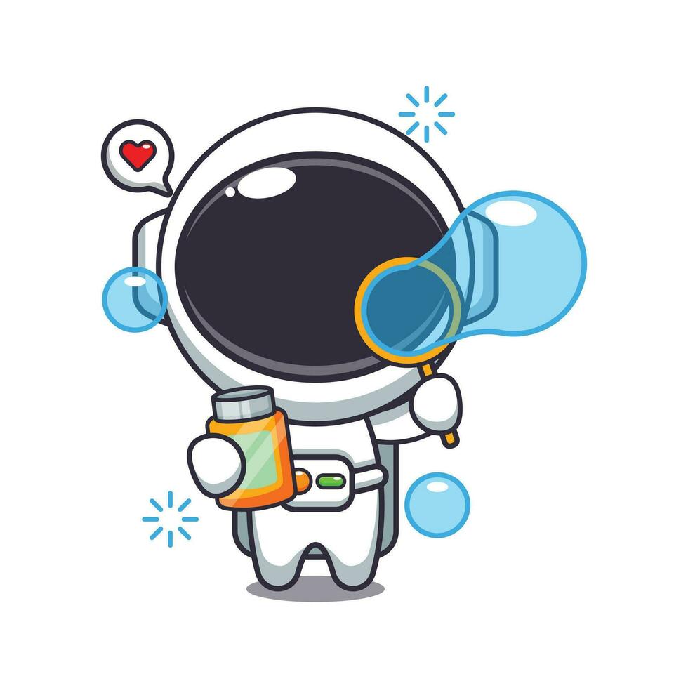 linda astronauta soplo burbujas dibujos animados vector ilustración.