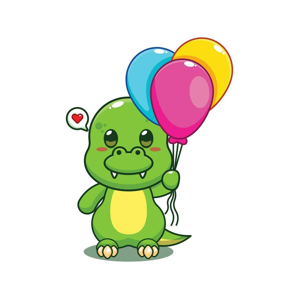 dino with balloon cartoon vector illustration.