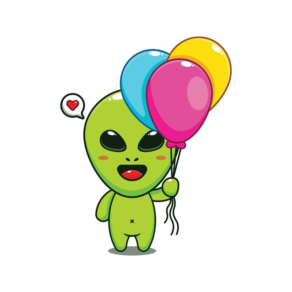 linda extraterrestre con globo dibujos animados vector ilustración.