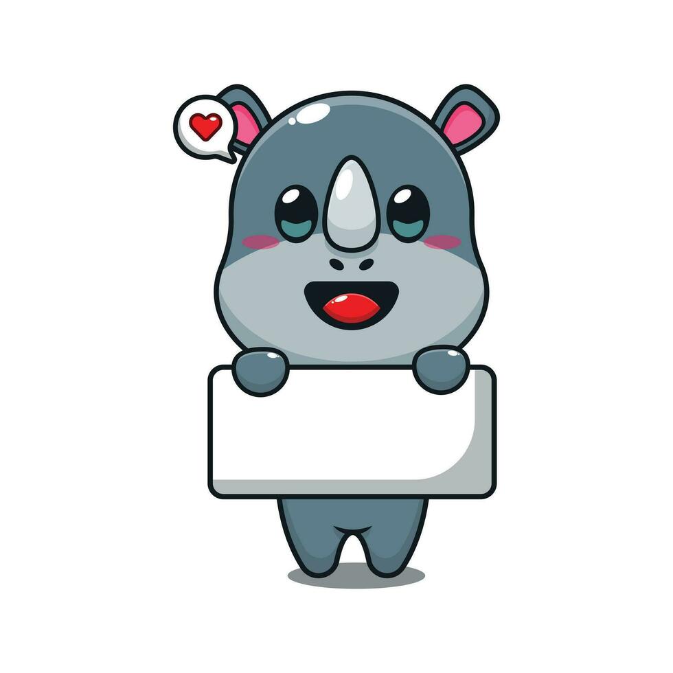 cute rhino holding greeting banner cartoon vector illustration.