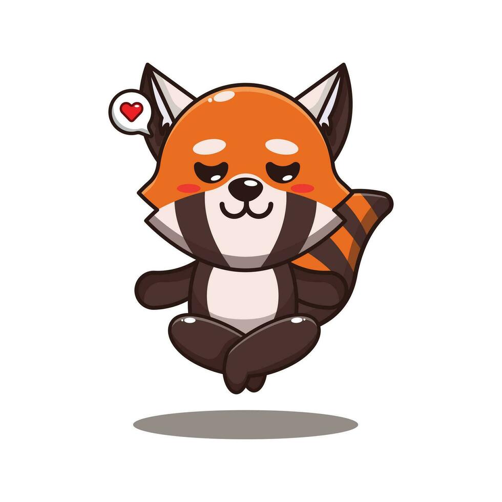 cute red panda doing meditation yoga cartoon vector illustration.