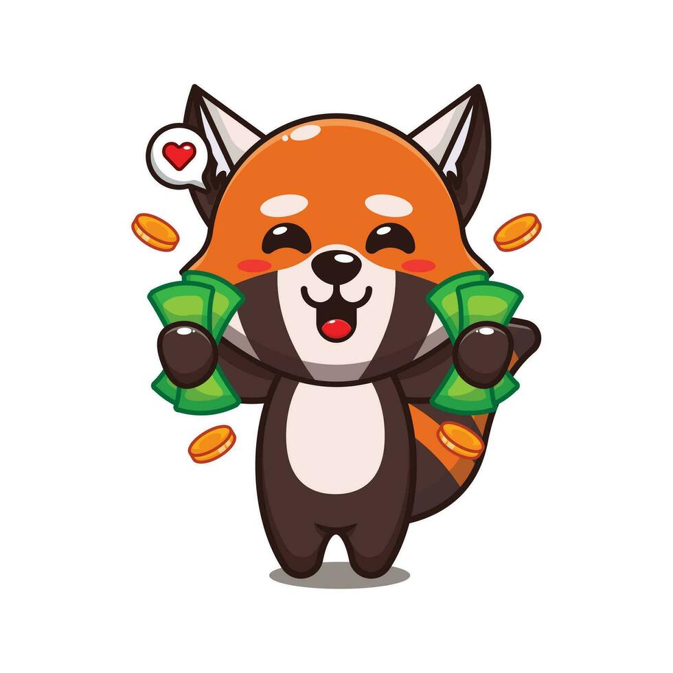 cute red panda holding money cartoon vector illustration.