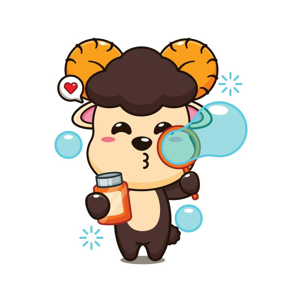 ram sheep blowing bubbles cartoon vector illustration.