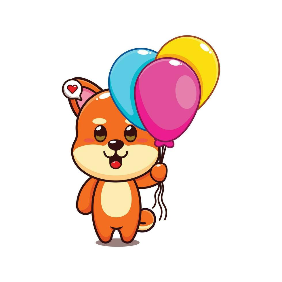 cute shiba inu with balloon cartoon vector illustration.
