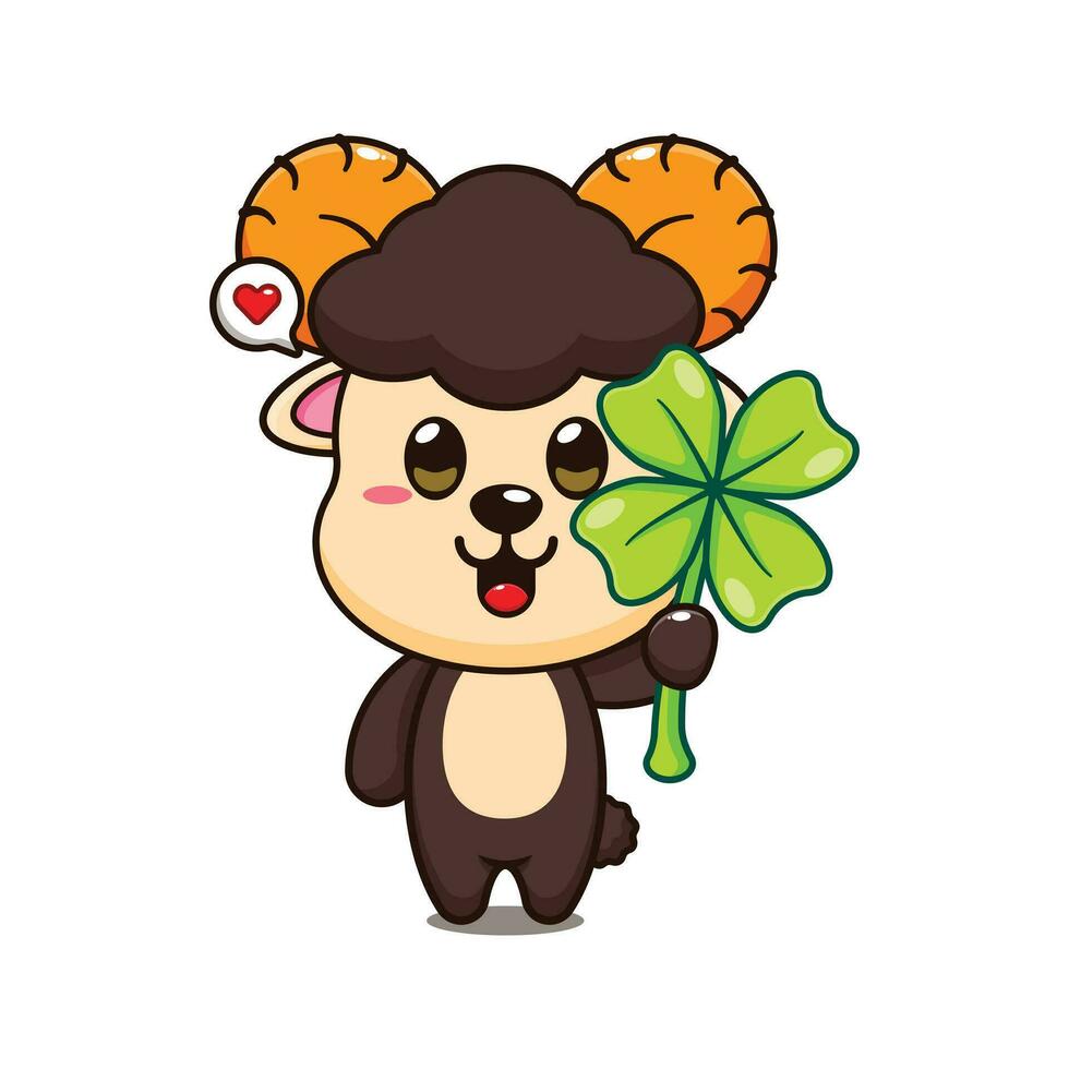 ram sheep with clover leaf cartoon vector illustration.