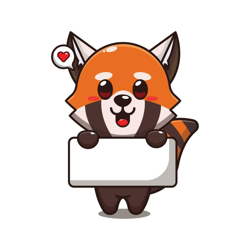 cute red panda holding greeting banner cartoon vector illustration.