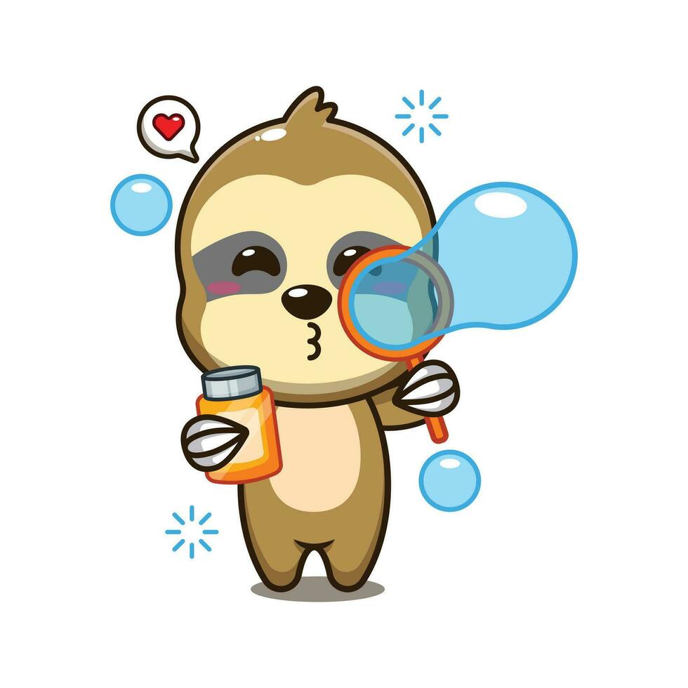 cute sloth blowing bubbles cartoon vector illustration.